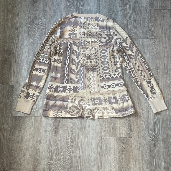 Polo Ralph Lauren thermal Aztec print Beige Patterned Long Sleeve Top large - Picture 6 of 8